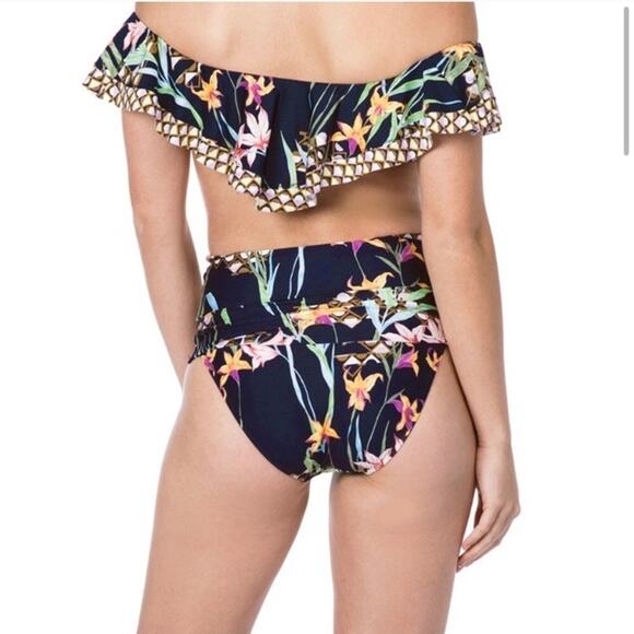 Trina Turk Blue Tropical Fiji Floral Ruffle Top Sz.12 Bottoms Sz.14 NWT - Picture 2 of 16